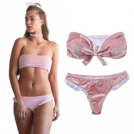 1 db Velvet Bikini készlet ruha szett fürdőruha kétrészes Fürdőruha Női alacsony derkó strand ruha