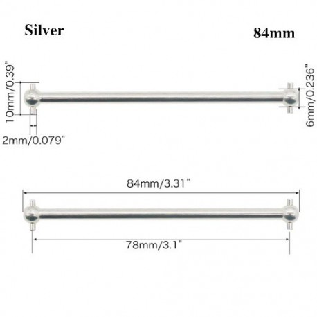 Szín: ezüst-84mm - 100mm acél fém 63mm 70mm 77mm teljes hossz 61mm hajtótengely kutyacsont távirányító autó RC