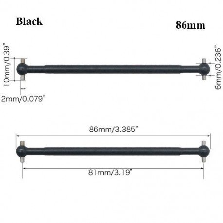 Szín: fekete-86mm - 100mm acél fém 63mm 70mm 77mm teljes hossz 61mm hajtótengely kutyacsont távirányító autó RC