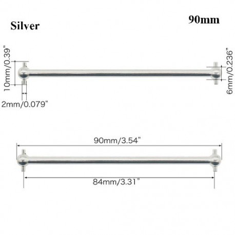 Szín: ezüst-90 mm - 100mm acél fém 63mm 70mm 77mm teljes hossz 61mm hajtótengely kutyacsont távirányító autó RC