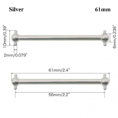 Szín: ezüst-61 mm - 100mm acél fém 63mm 70mm 77mm teljes hossz 61mm hajtótengely kutyacsont távirányító autó RC