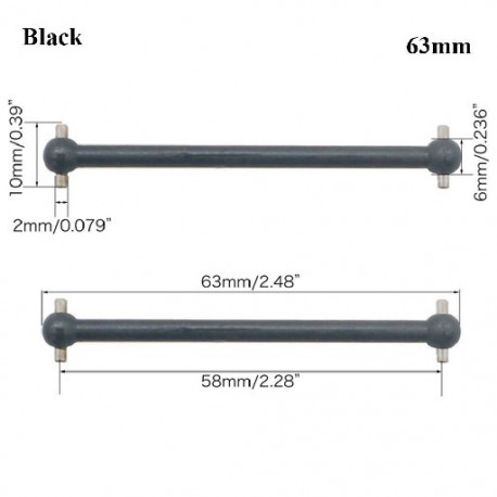 Szín: fekete - 63 mm - 100mm acél fém 63mm 70mm 77mm teljes hossz 61mm hajtótengely kutyacsont távirányító autó RC