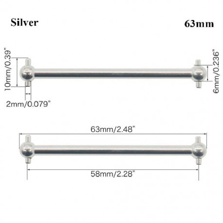Szín: ezüst - 63 mm - 100mm acél fém 63mm 70mm 77mm teljes hossz 61mm hajtótengely kutyacsont távirányító autó RC