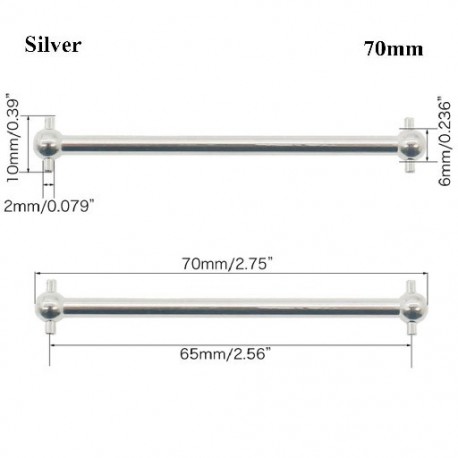 Szín: ezüst-70 mm - 100mm acél fém 63mm 70mm 77mm teljes hossz 61mm hajtótengely kutyacsont távirányító autó RC