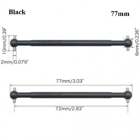 Szín: fekete-77mm - 100mm acél fém 63mm 70mm 77mm teljes hossz 61mm hajtótengely kutyacsont távirányító autó RC