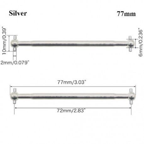 Szín: ezüst-77mm - 100mm acél fém 63mm 70mm 77mm teljes hossz 61mm hajtótengely kutyacsont távirányító autó RC