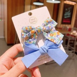 Szín: kék - 2db Kislány Aranyos Édes Haj Kiegészítők Gyerek Hajcsat Baba Hajtű Csíkos fejfedő Bowknot Barrettes