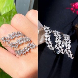 Gyűrű mérete: átméretezhető - CWWZircons levélforma fényes cirkónium fehér aranyozott női nagy nyitott állítható