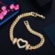 Fém szín: arany fehér - CWWZircons Fényes Cubic Zirconia Pave Cuban Link Chain Love Heart Charm karkötők nőknek