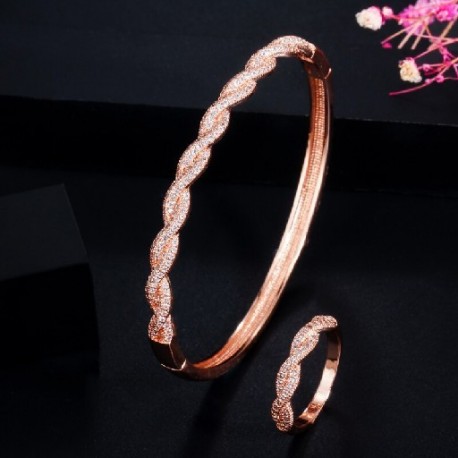 Fém színe: Rose gold - CWWZircons Twist Lines Cubic cirkónia Dubai Rose Gold színű nyitott mandzsetta menyasszonyi afrikai