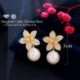 Fém szín: ezüst színű - CWWZircons Noble White Gold Color Dangle Drop Pearl Cubic cirkónia Lovely geometrikus virágos
