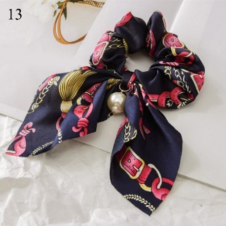 Szín: 13 - Nagy Bowknot Scrunchie Gyöngymintás hajkötőkkel Lányoknak Női Rugalmas Haj gumiszalagok Lófaroktartó