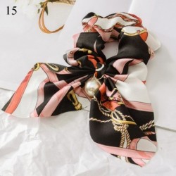 Szín: 15 - Nagy Bowknot Scrunchie Gyöngymintás hajkötőkkel Lányoknak Női Rugalmas Haj gumiszalagok Lófaroktartó