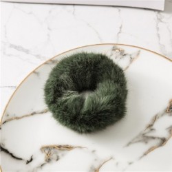 Szín: sötétzöld - Új egyszínű puha szőrme Scrunchie hajgyűrű női lányok aranyos elasztikus hajpántok gumiszalagok
