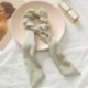Szín: 7- világoszöld - Kétrétegű masni Sifon hosszú szalagszalagok Scrunchie női lányok haj sál tömör csat rugalmas