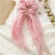 Szín: rózsaszín - Kétrétegű masni Sifon hosszú szalagszalagok Scrunchie női lányok haj sál tömör csat rugalmas