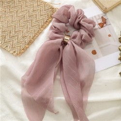Szín: sötét rózsaszín - Kétrétegű masni Sifon hosszú szalagszalagok Scrunchie női lányok hajsál tömör csat