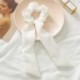 Szín: 9-fehér - Kétrétegű masni Sifon hosszú szalagszalagok Scrunchie női lányok haj sál tömör csat rugalmas