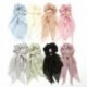 Szín: 13-as sötétkék - Kétrétegű masni Sifon hosszú szalagszalagok Scrunchie női lányok haj sál tömör csat rugalmas