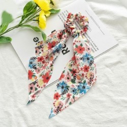 Piros szín - Koreai masni hosszú szalag haj Scrunchie lófarok hajsál sifon virágmintás Édes elasztikus hajpánt