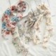 Szín: sárga - Koreai masni hosszú szalag haj Scrunchie lófarok hajsál sifon virágmintás Édes elasztikus hajpánt