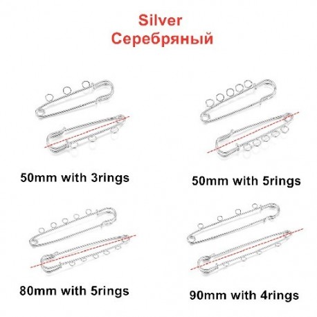 Szín: ezüst - 10db/tétel Biztosítótűk Bross Üres Alap Bross Tűk 50/80/90mm Tűk 3/5 Gyűrű Ékszertű