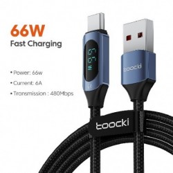 Szín: 66W AC kék - Toocki USB Type C kábel 66W gyorstöltő töltő USB A - USB C kijelző kábel Xiaomi POCO f3 Realme