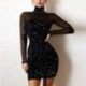 Szín: kék - Elegáns női ruha új tavaszi garbós, fényes selyem klub buliruha Őszi hálós hosszú ujjú Bodycon ruha