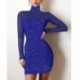 Szín: kék - Elegáns női ruha új tavaszi garbós, fényes selyem klub buliruha Őszi hálós hosszú ujjú Bodycon ruha