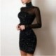 Szín: kék - Elegáns női ruha új tavaszi garbós, fényes selyem klub buliruha Őszi hálós hosszú ujjú Bodycon ruha