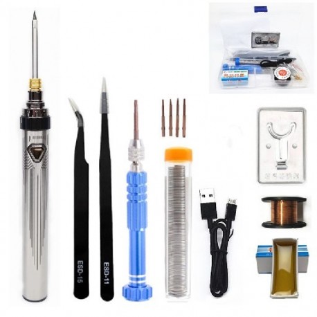 Szín: ezüst készlet - 5V 15W elektromos forrasztópáka készlet, állítható hőmérsékletű fűtőhegy USB