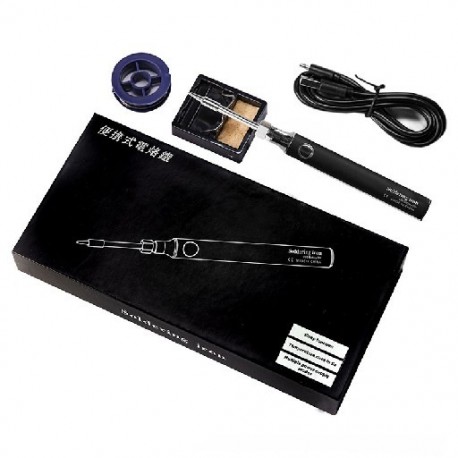 Fekete szín - 5V 8W tápellátású forrasztópáka hordozható vezeték nélküli forrasztópáka készlet USB újratölthető