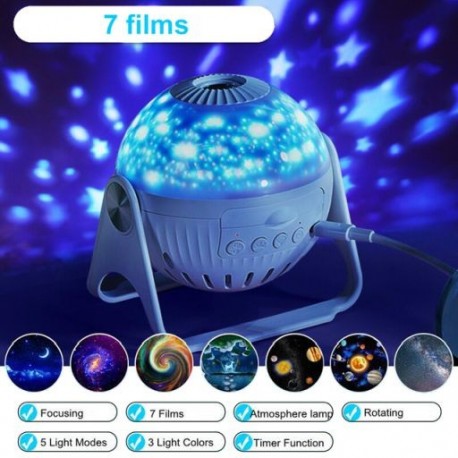 Szín: 7 film - LED Star éjszakai fények Galaxy projektor 360°-ban elforgatható Planetárium csillagos égbolt projektor