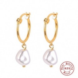 A - Retro barokk gyöngy fülbevaló nőknek 925 sterling ezüst fülbevaló egyszerű Pendientes Plata piercing temperamentum