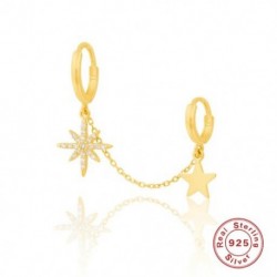C 1PC - Női fülbevaló 925 Sterling ezüst Pendientes lánc dupla csillag gyémánt Huggie fülbevaló karika ékszer Joyero
