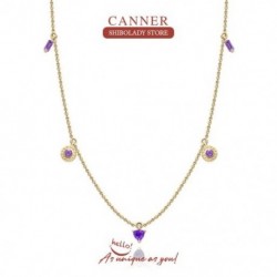 nyaklánc - Lila cirkon nyaklánc nőknek 925 sterling ezüst hosszú lánc Pendente gyémánt kulcscsont lánc choker finom