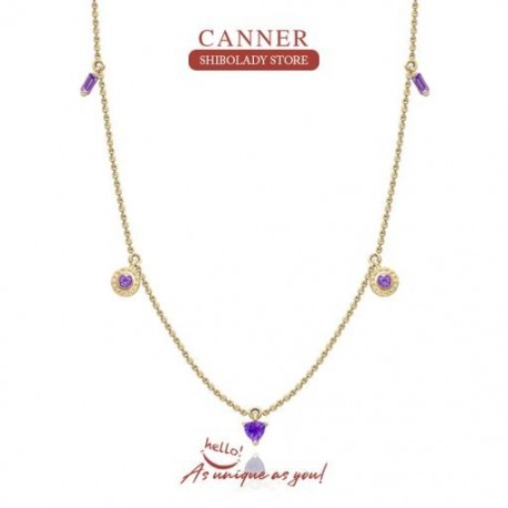 nyaklánc - Lila cirkon nyaklánc nőknek 925 sterling ezüst hosszú lánc Pendente gyémánt kulcscsont lánc choker finom