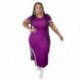 Szín: fekete 5XL - Alkalmi ruha Női Nagy méretű L-5xl Ruházat Rövid ujjú csíkos oldalsó Bodycon Stretch Maxi Ruhák