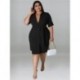 Szín: fekete 4XL - Nagy méretű női ruhák 4xl 5xl rövid ujjú, alkalmi midi ruha övvel New Style Office Lady