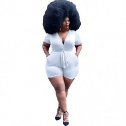 Szín: fehér 5XL - 5XL Nagyméretű Jumpsuit Női V nyakú zsebek Egyszínű alkalmi játszóruhák Bodycon Stretch nyári body