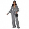 Szín: fekete 4XL - Jumpsuit Női ruházat Téli ruhák V nyakú nadrág övkockás nyomattal, széles lábú, elegáns divatos