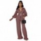 Szín: piros 4XL - Jumpsuit Női ruházat Téli ruhák V nyakú nadrág övkockás nyomattal, széles lábú, elegáns divatos
