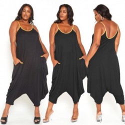 Szín: fekete 5XL - Nagy méretű női ruházat Jumpsuit Alkalmi bő, ujjatlan, drapériás, egyrészes ruházat nyári