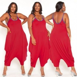 Szín: piros 5XL - Nagy méretű női ruházat Jumpsuit Alkalmi bő, ujjatlan, slip egyrészes ruházat nyári tréningruha