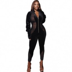 Szín: fekete XXXL - S-3XL Női Jumpsuits Elegáns V nyakú, hosszú ujjú Römperek Szexi Mesh Patchwork Bodycon Egyrészes