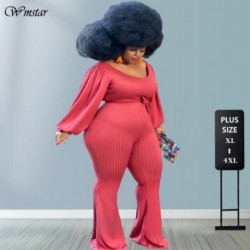Szín: piros XXL - Jumpsuit Nagy méretű ruházat Női ruházat Bordás piros Bodycone kiszélesedett láb Elegáns divatos