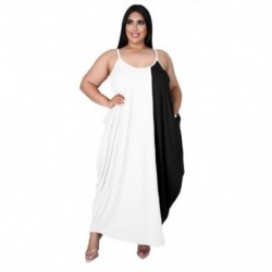 Szín: fehér 4XL - Nagy méretű maxi ruha, divatos női nyári patchwork, csúszózsebek, oldalsó oldalsó, elegáns, laza