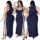 Szín: szürke 4XL - S-4xl Alkalmi ruha Nagy méretű ruházat Női mellény csíkos oldalsó Bodycon Stretch Slip Hem Maxi
