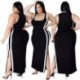 Szín: zöld 4XL - S-4xl Alkalmi ruha Nagy méretű ruházat Női mellény csíkos oldalsó Bodycon Stretch Slip Hem Maxi ruhák