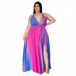 Szín: D1203 5XL - Nagy méretű maxi ruha női ruházati nyomat V nyakkal, övvel csúsztatható, elegáns, teljes